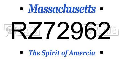 RZ72962 Massachusetts License Plate