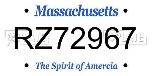 RZ72967 Massachusetts License Plate