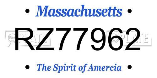 RZ77962 Massachusetts License Plate