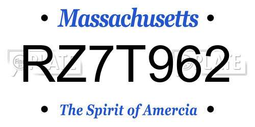 RZ7T962 Massachusetts License Plate