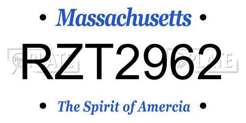 RZT2962 Massachusetts License Plate