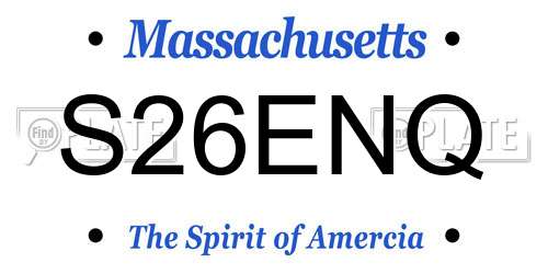 S26ENQ Massachusetts License Plate