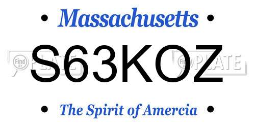 S63KOZ Massachusetts License Plate
