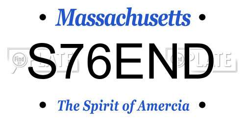S76END Massachusetts License Plate