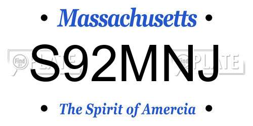 S92MNJ Massachusetts License Plate