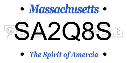 SA2Q8S Massachusetts License Plate