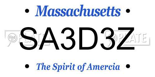 SA3D3Z Massachusetts License Plate