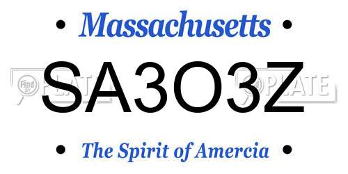 SA3O3Z Massachusetts License Plate