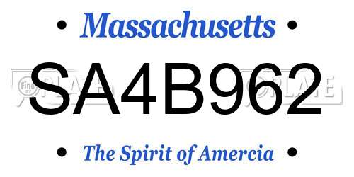 SA4B962 Massachusetts License Plate