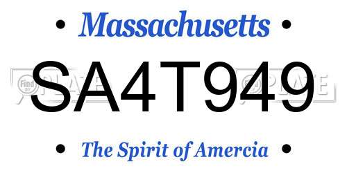 SA4T949 Massachusetts License Plate