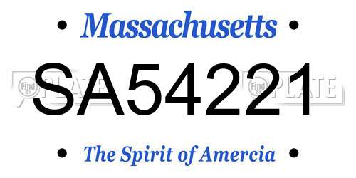 SA54221 Massachusetts License Plate