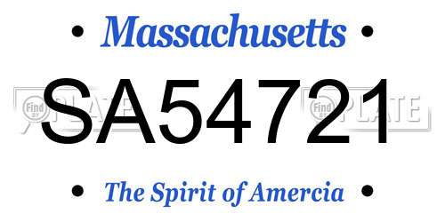 SA54721 Massachusetts License Plate