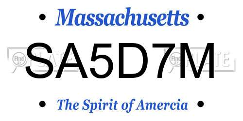 SA5D7M Massachusetts License Plate
