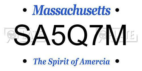 SA5Q7M Massachusetts License Plate