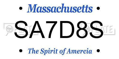 SA7D8S Massachusetts License Plate