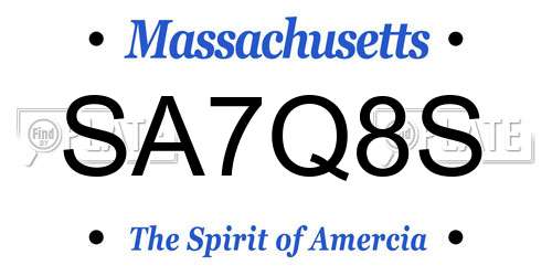 SA7Q8S Massachusetts License Plate