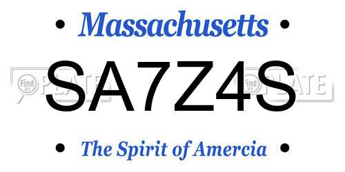 SA7Z4S Massachusetts License Plate