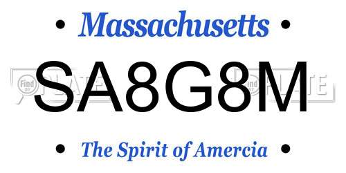 SA8G8M Massachusetts License Plate
