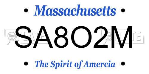 SA8O2M Massachusetts License Plate
