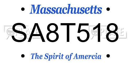 SA8T518 Massachusetts License Plate