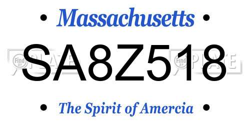 SA8Z518 Massachusetts License Plate