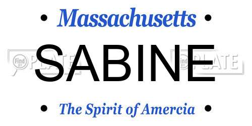 SABINE Massachusetts License Plate