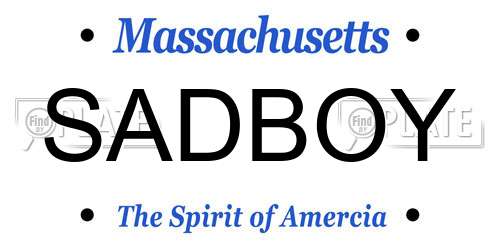 SADBOY Massachusetts License Plate
