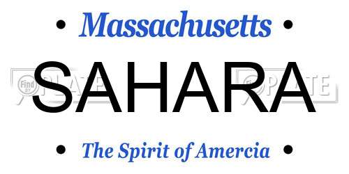 SAHARA Massachusetts License Plate