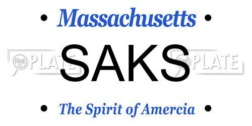 SAKS Massachusetts License Plate