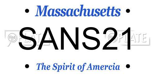 SANS21 Massachusetts License Plate
