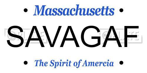 SAVAGAF Massachusetts License Plate