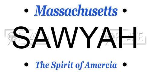 SAWYAH Massachusetts License Plate