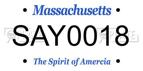 SAY0018 Massachusetts License Plate