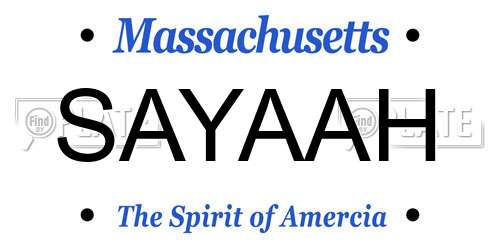 SAYAAH Massachusetts License Plate