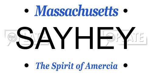 SAYHEY Massachusetts License Plate