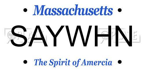 SAYWHN Massachusetts License Plate