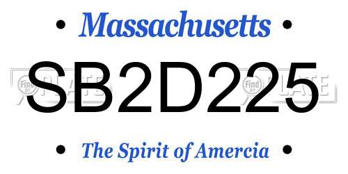 SB2D225 Massachusetts License Plate