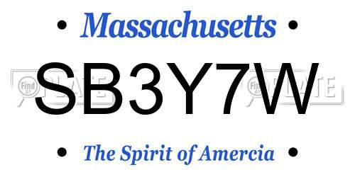 SB3Y7W Massachusetts License Plate