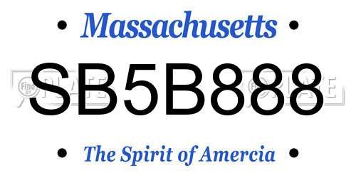 SB5B888 Massachusetts License Plate