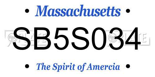 SB5S034 Massachusetts License Plate