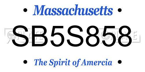 SB5S858 Massachusetts License Plate