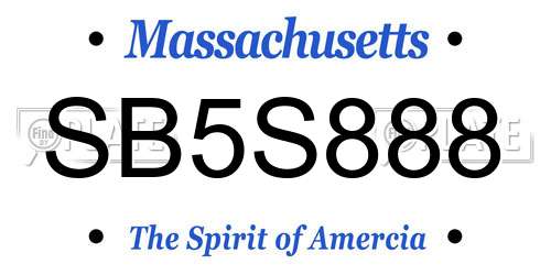 SB5S888 Massachusetts License Plate