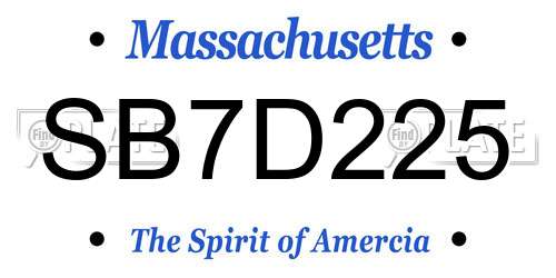 SB7D225 Massachusetts License Plate