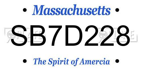 SB7D228 Massachusetts License Plate