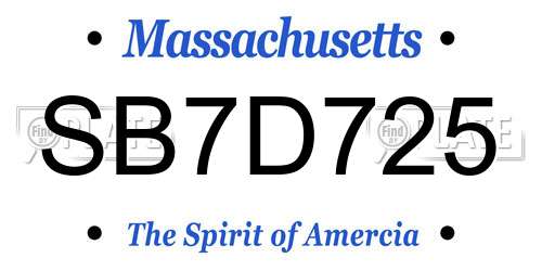 SB7D725 Massachusetts License Plate