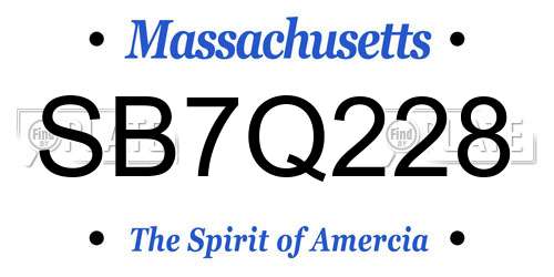 SB7Q228 Massachusetts License Plate
