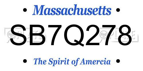 SB7Q278 Massachusetts License Plate