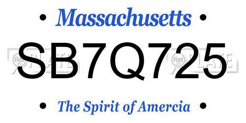 SB7Q725 Massachusetts License Plate