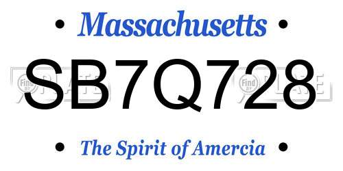 SB7Q728 Massachusetts License Plate