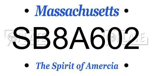 SB8A602 Massachusetts License Plate